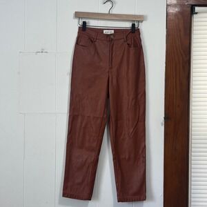 Whiteroom + Cactus Cognac Faux‎ Leather Straight Leg Pants Small Brown